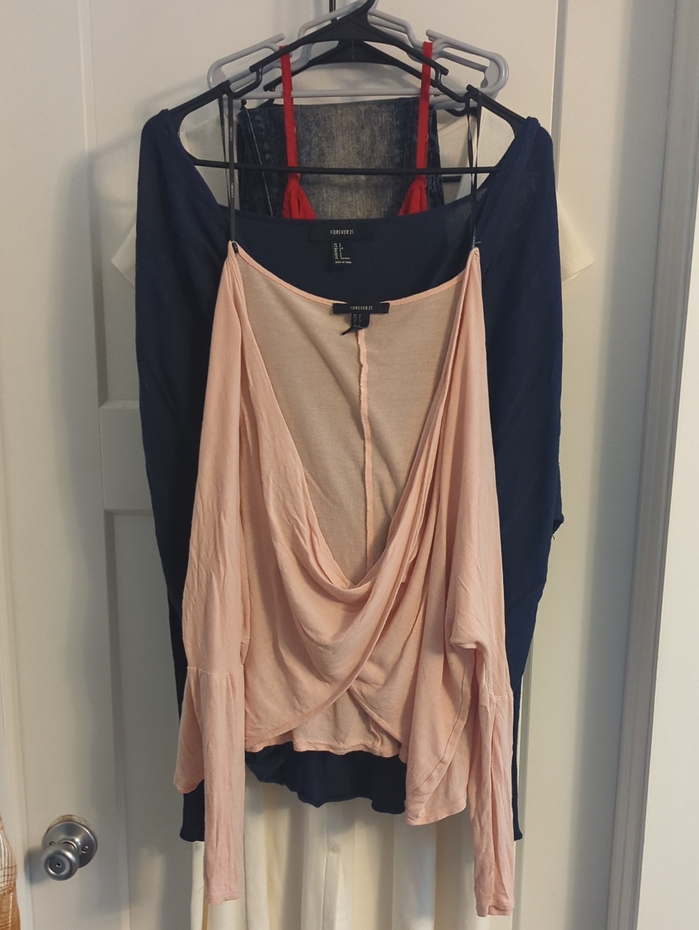 2 Y2K Vintage Forever 21 Draped Cowl Neck Sleeved Tops - Blush Pink & Navy Blue